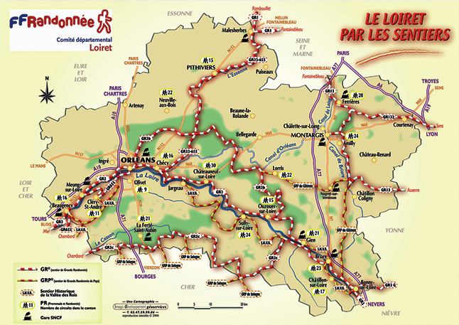 Carte des sentiers randonnées GR 132 St Loup de Gonois